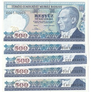 Turkey, 500 Lira, 1983/1984, UNC, 7/1. and 7/2. Emission, p195, (Total 5 banknotes)
