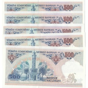 Turkey, 500 Lira, 1983/1984, UNC, 7/1. and 7/2. Emission, p195, (Total 5 banknotes)