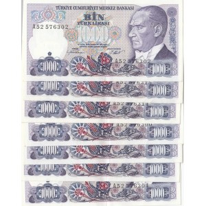 Turkey, 1.000 Lira, 1986, XF / AUNC, 7/1. Emission, p196, (Total 8 banknotes)