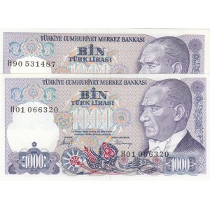 Turkey, 1.000 Lira, 1988, UNC, 7/2. Emission, p196, H01 and H90, first and last prefix, (Total 2 banknotes)