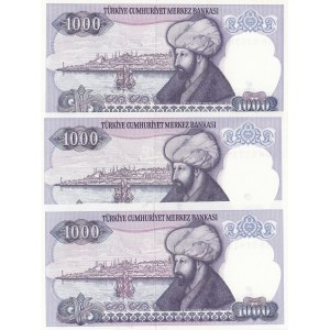 Turkey, 1000 Lira, 1986-1988, UNC, p196, (Total 3 banknotes)