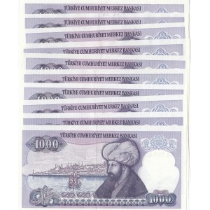Turkey, 1.000 Lira, 1986/1988, UNC, 7/1. and 7/2. Emission, p196, (Total 10 banknotes)