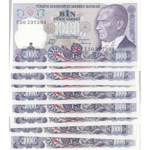 Turkey, 1.000 Lira, 1986/1988, UNC, 7/1. ve 7/2. Emission, p196, (Total 10 banknotes)