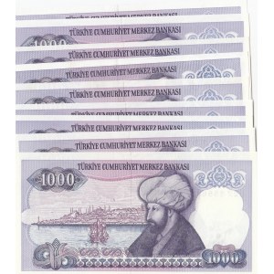 Turkey, 1.000 Lira, 1986/1988, UNC, 7/1. ve 7/2. Emission, p196, (Total 10 banknotes)