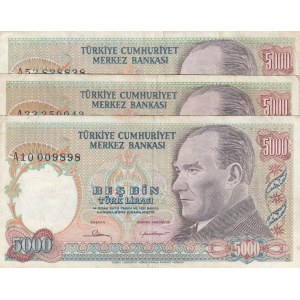 Turkey, 5.000 Lira, 1981, VF /XF, 7/1. Emission, p196A, (Total 3 banknotes)