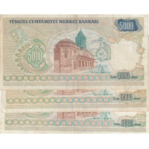 Turkey, 5.000 Lira, 1981, VF /XF, 7/1. Emission, p196A, (Total 3 banknotes)