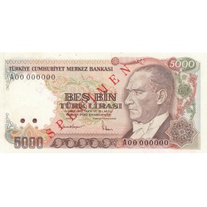 Turkey, 5.000 Lira, 1985, UNC, 7/2. Emission, p197, SPECIMEN