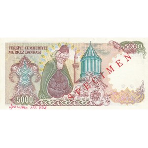 Turkey, 5.000 Lira, 1985, UNC, 7/2. Emission, p197, SPECIMEN
