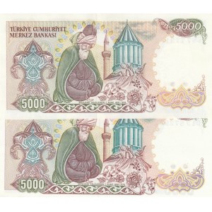 Turkey, 5.000 Lira, 1985, UNC, 7/2. Emission, p197, DIFFERENT WATERMARK, (Total 2 banknotes)