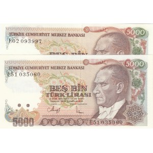 Turkey, 5.000 Lira, 1988, UNC, 7/3. Emission, p197, (Total 2 banknotes)