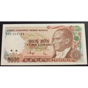 Turkey, 5.000 Lira, 1988, UNC, 7/3. Emission, p197, F01 first prefix
