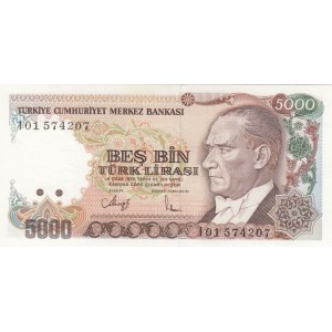 Turkey, 5.000 Lira, 1990, UNC, 7/4. Emission, p198, I01