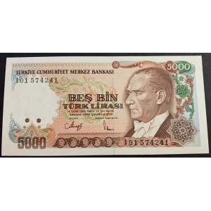 Turkey, 5.000 Lira, 1990, UNC, 7/4. Emission, p198, I01 first prefix