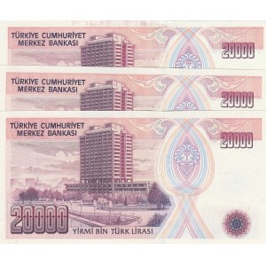 Turkey, 20.000 Lira, 1988, UNC, 7/1. Emission, p201, (Total 3 banknotes)