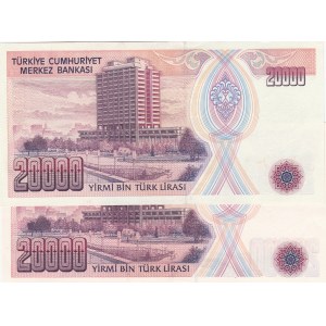 Turkey, 20.000 Lira, 1988, UNC, 7/1. Emission, p201, RED AND WHITE PAPER SET, (Total 2 banknotes)