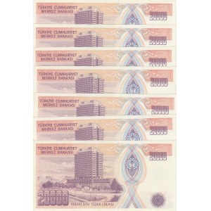 Turkey, 20.000 Lira, 1995, UNC, 7/2. Emission, p202, (Total 7 consecutive banknotes)