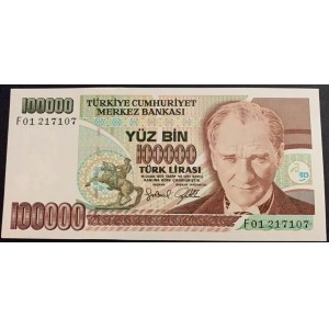Turkey, 100.000 Lira, 1996, UNC, 7/3. Emission, p205c, F01 first prefix