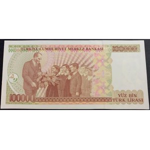 Turkey, 100.000 Lira, 1996, UNC, 7/3. Emission, p205c, F01 first prefix