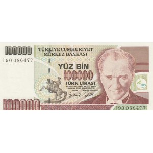 Turkey, 100.000 Lira, 1996, UNC, 7/3. Emission, p205c, I90 first prefix
