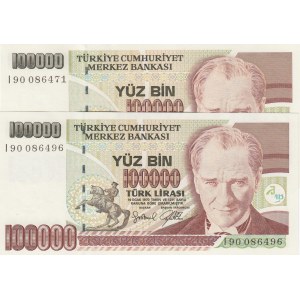 Turkey, 100.000 Lira, 1996, UNC, 7/3. Emission, p205c, I90 last prefix, (Total 2 banknotes)