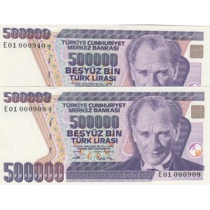 Turkey, 500.000 Lira, 1994, UNC, 6/3. Emission, p208c, E01, Low serial Numbers, (Total 2 banknotes)