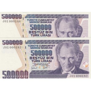 Turkey, 500.000 Lira, 1997, UNC, 6/4. Emission, p212, J01, Low serial Numbers, (Total 2 banknotes)