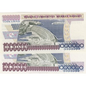 Turkey, 1.000.000 Lira, 1996, UNC, 7/2. Emission, p209b, DIFFERENT WATERMARK, (Total 2 banknotes)