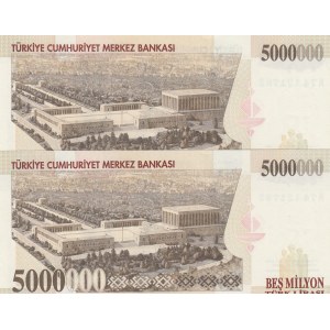 Turkey, 5.000.000 Lira, 1997, UNC, 7/1. Emission, p210b, (Total 2 consecutive banknotes)