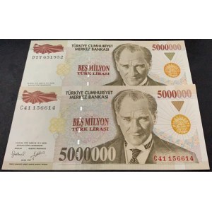 Turkey, 5.000.000 Lira, 1997, UNC, 7/1. Emission, p210a, (Total 2 banknotes)