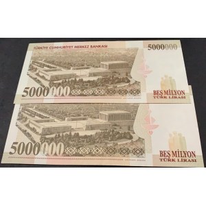 Turkey, 5.000.000 Lira, 1997, UNC, 7/1. Emission, p210a, (Total 2 banknotes)