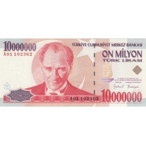 Turkey, 10.000.000 Lira, 1999, UNC, 7/1. Emission, p214, A01 first prefix