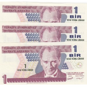 Turkey, 1 New Turkish Lira, 2005, UNC, 8/1. Emission, p216, A01, (Total 3 banknotes)