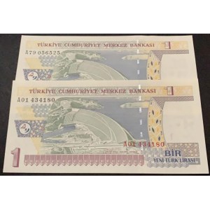 Turkey, 1 New Turkish Lira, 2005, UNC, 8/1. Emission, p216, A01 first prefix and A79 last prefix, (Total 2 banknotes)