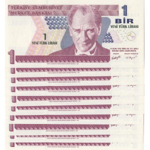 Turkey, 1 New Turkish Lira, 2005, UNC, 8/1. Emission, p216, Sequential prefix numbers, (Total 10 banknotes)