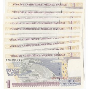 Turkey, 1 New Turkish Lira, 2005, UNC, 8/1. Emission, p216, Sequential prefix numbers, (Total 10 banknotes)