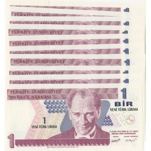 Turkey, 1 New Turkish Lira, 2005, UNC, 8/1. Emission, p216, Sequential prefix numbers, (Total 10 banknotes)