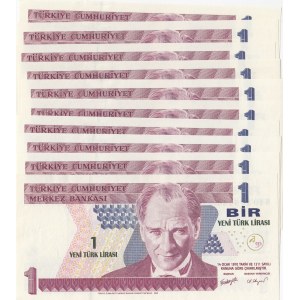 Turkey, 1 New Turkish Lira, 2005, UNC, 8/1. Emission, p216, Sequential prefix numbers, (Total 10 banknotes)