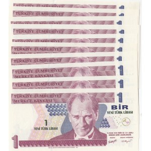 Turkey, 1 New Turkish Lira, 2005, UNC, 8/1. Emission, p216, Sequential prefix numbers, (Total 10 banknotes)