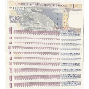 Turkey, 1 New Turkish Lira, 2005, UNC, 8/1. Emission, p216, Sequential prefix numbers, (Total 10 banknotes)