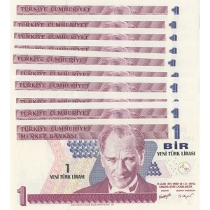 Turkey, 1 New Turkish Lira, 2005, UNC, 8/1. Emission, p216, Sequential prefix numbers, (Total 10 banknotes)