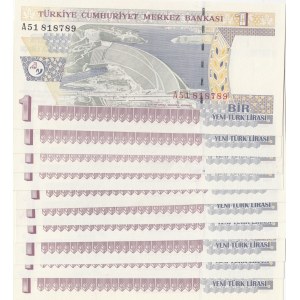 Turkey, 1 New Turkish Lira, 2005, UNC, 8/1. Emission, p216, Sequential prefix numbers, (Total 10 banknotes)