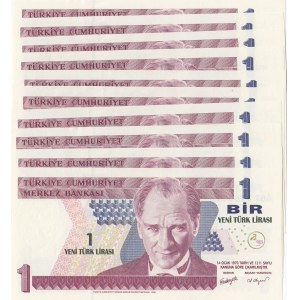 Turkey, 1 New Turkish Lira, 2005, UNC, 8/1. Emission, p216, Sequential prefix numbers, (Total 10 banknotes)