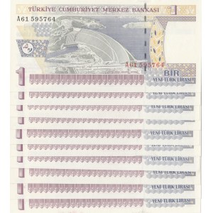 Turkey, 1 New Turkish Lira, 2005, UNC, 8/1. Emission, p216, Sequential prefix numbers, (Total 10 banknotes)