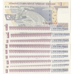 Turkey, 1 New Turkish Lira, 2005, UNC, 8/1. Emission, p216, Sequential prefix numbers, (Total 9 banknotes)