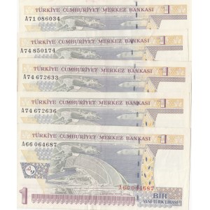 Turkey, 1 New Turkish Lira, 2005, XF / AUNC, p2016, (Total 5 banknotes)