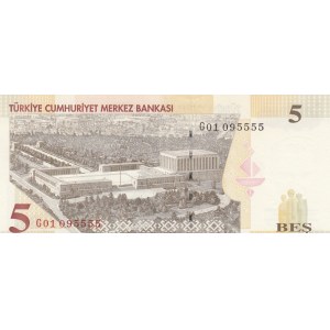Turkey, 5 New Turkish Lira, 2005, UNC, p217, G01