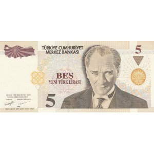 Turkey, 5 New Turkish Lira, 2005, UNC, 8. Emission, p217, RADAR