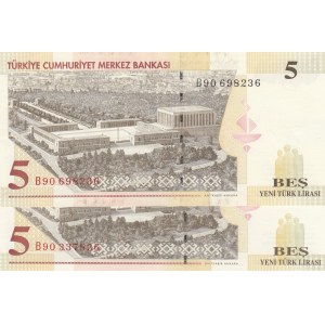 Turkey, 5 New Turkish Lira, 2005, UNC, 8/1. Emission, p217, B90 last prefix, (Total 2 banknotes)