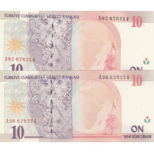 Turkey, 10 New Turkish Lira, 2005, UNC, 8/1. Emission, p218, (Total 2 banknotes)