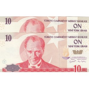 Turkey, 10 New Turkish Lira, 2005, UNC, 8. Emission, p218, (Total 2 banknotes)